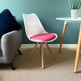 Soho White and Bright Pink Dining Chair with Pyramid Light Wood Legs