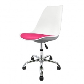 Soho White and Bright Pink Plastic Desk Chair with Swivel Base