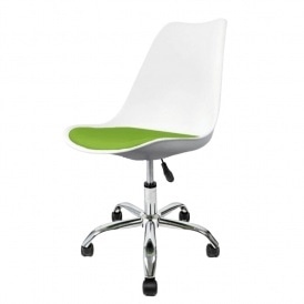 Soho White and Green Plastic Desk Chair with Swivel Base