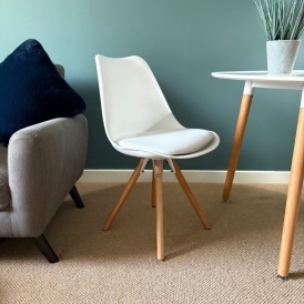 Soho White Plastic Dining Chair with Pyramid Light Wood Legs