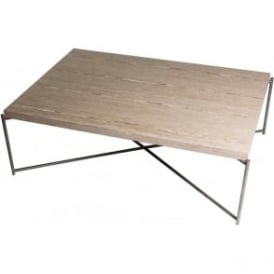 Weathered Oak Rectangular Coffee Table with Gun Metal Cross Base