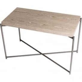 Weathered Oak Rectangular Side Table with Gun Metal Cross Base