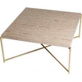 Weathered Oak Square Coffee Table with Brass Cross Base