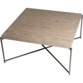 Weathered Oak Square Coffee Table with Gun Metal Cross Base