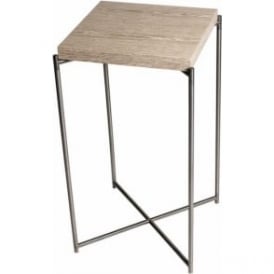 Weathered Oak Square Lamp Table with Gun Metal Cross Base
