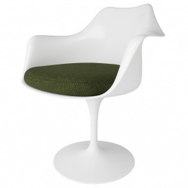 White and Dark Green Bouclé Chelsea Armchair
