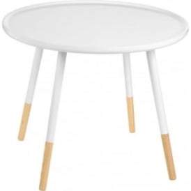 White Circular Large Side Table with Beech Tipped Legs