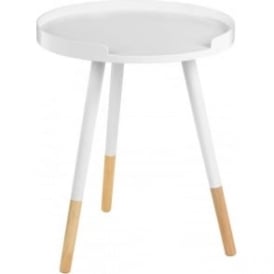 White Circular Tray Table with Beech Tipped Legs