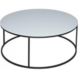 White Glass and Black Metal Contemporary Circular Coffee Table