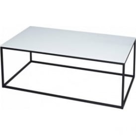 White Glass and Black Metal Contemporary Rectangular Coffee Table