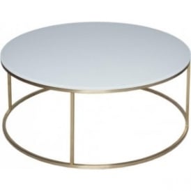 White Glass and Gold Metal Contemporary Circular Coffee Table