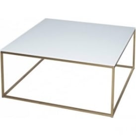 White Glass and Gold Metal Contemporary Square Coffee Table