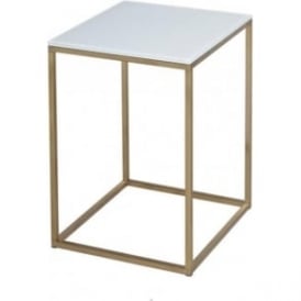White Glass and Gold Metal Contemporary Square Side Table