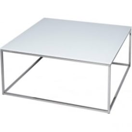 White Glass and Silver Metal Contemporary Square Coffee Table