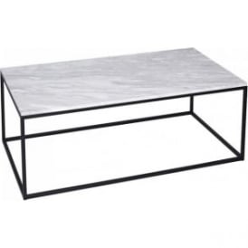 White Marble and Black Metal Contemporary Rectangular Coffee Table