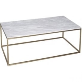 White Marble and Gold Metal Contemporary Rectangular Coffee Table