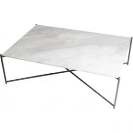 White Marble Rectangular Coffee Table with Gun Metal Cross Base