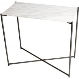 White Marble Small Console Table with Gun Metal Cross Base