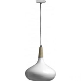White Steel and Wood Medium Pendant