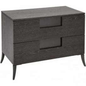 Wide Bedside Chest in Dark Charcoal Wood with Gun Metal Legs