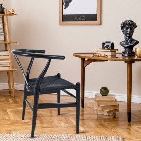 Wishbone Black Beechwood And Black Hemp Weave Dining Chair 